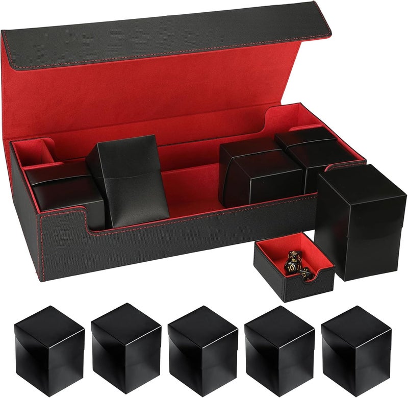 Scimi XXL TCG Card Storage Box with 5 100+ Deck Boxes – Holds 1800+ Double-Sleeved Cards – PU Leather MTG/YuGiOh/Tcg Collector Case – Strong Magnetic Clasps (6-in-1 - Black/Red) - Image 1